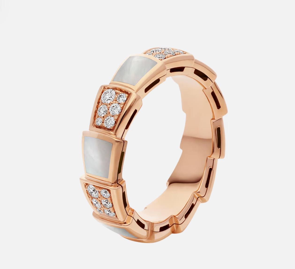 BV. 세르펜티 바이퍼 링 파베 세팅, 화이트 마더오브펄 